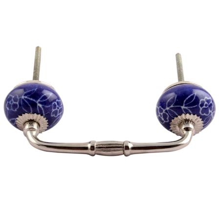 Navy Blue Leaf Floral Ceramic Bridge Handle